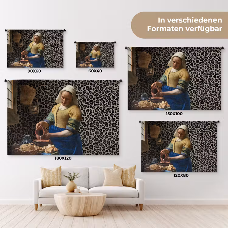 Melkmeisje - Kunst - Panterprint - Vermeer - Schilderij - Oude meesters Wandkleed katoen klein -tsfeer8_DE