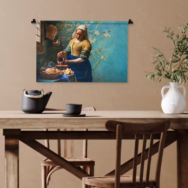 Melkmeisje - Amandelbloesem - Van Gogh - Vermeer - Schilderij - Oude meesters Wandkleed katoen klein -sfeer6