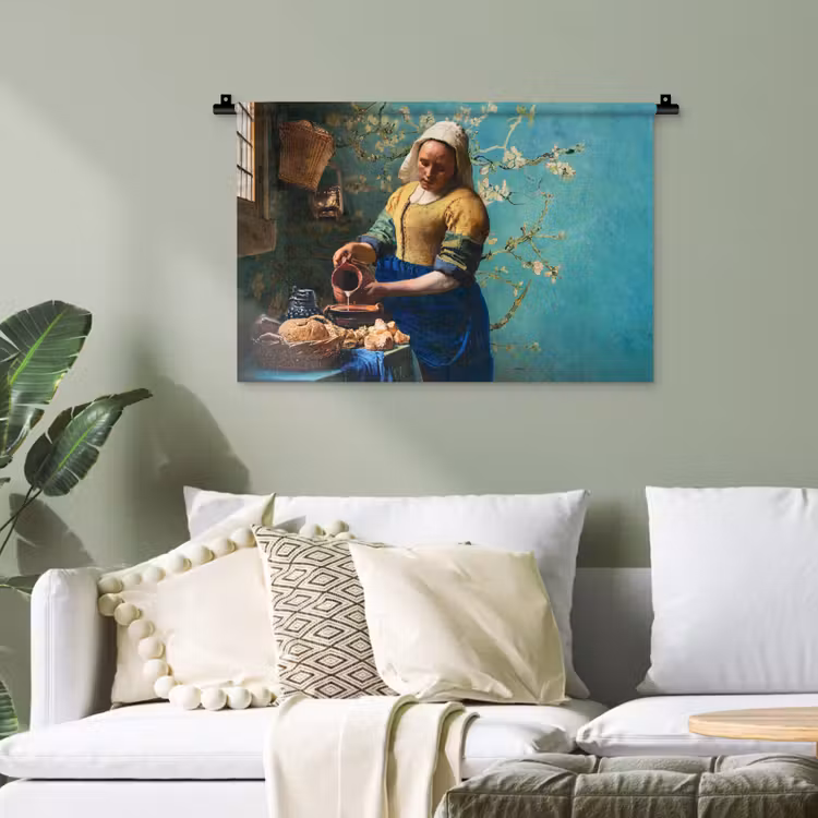 Melkmeisje - Amandelbloesem - Van Gogh - Vermeer - Schilderij - Oude meesters Wandkleed katoen klein -sfeer7