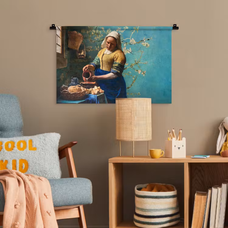 Melkmeisje - Amandelbloesem - Van Gogh - Vermeer - Schilderij - Oude meesters Wandkleed katoen klein -wsfeer4_kind