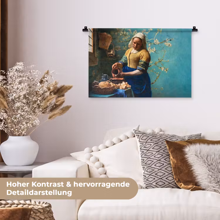 Melkmeisje - Amandelbloesem - Van Gogh - Vermeer - Schilderij - Oude meesters Wandkleed katoen klein -tsfeer1_DE