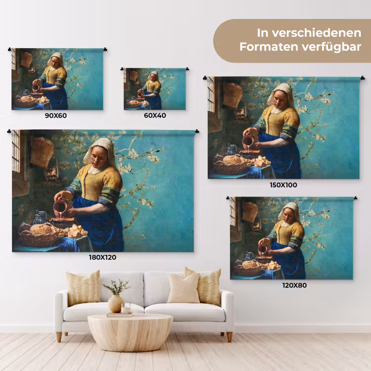 Melkmeisje - Amandelbloesem - Van Gogh - Vermeer - Schilderij - Oude meesters Wandkleed katoen klein -tsfeer8_DE