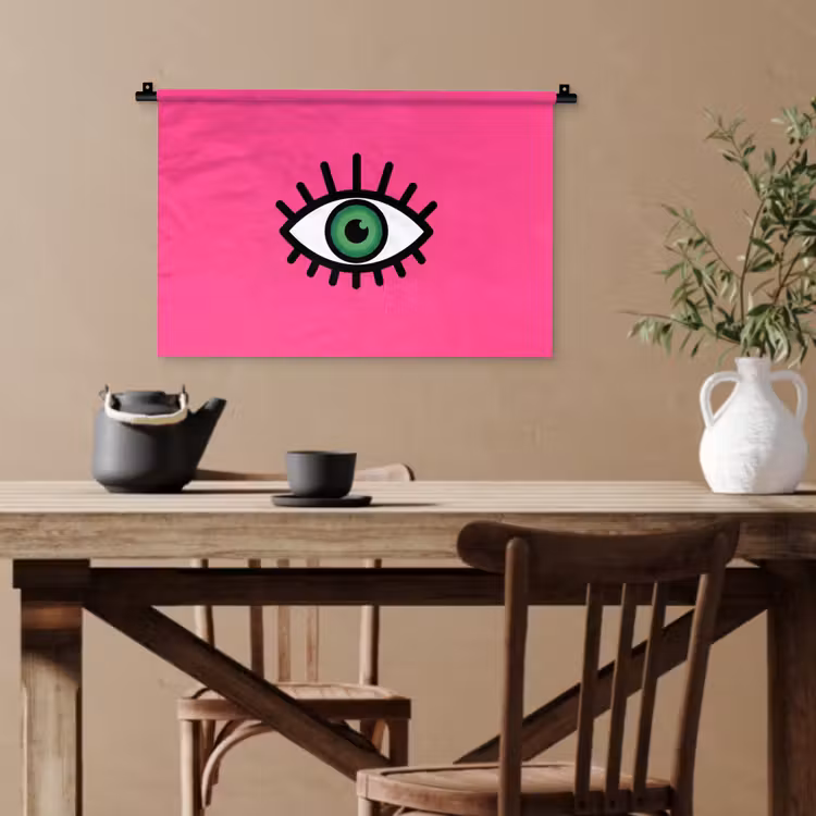 Minimalistisch - Oog - Roze Wandkleed katoen klein -sfeer6