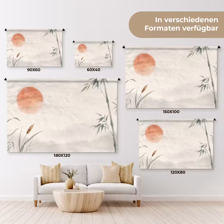 Minimalistisch - Bamboe - Groen Wandkleed katoen klein -tsfeer8_DE