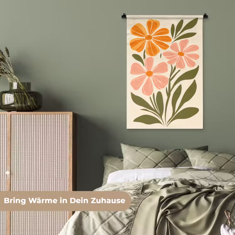 Minimalistisch - Bloemen - Bladeren - Roze Wandkleed katoen klein -tsfeer3_DE