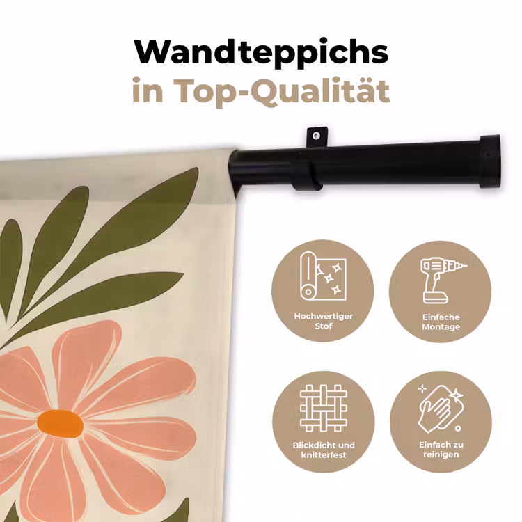 Minimalistisch - Bloemen - Bladeren - Roze Wandkleed katoen klein -tsfeer2_DE