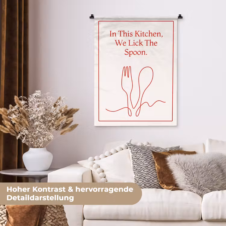 Minimalistisch - Vork - Lepel - Lijntekening Wandkleed katoen klein -tsfeer1_DE