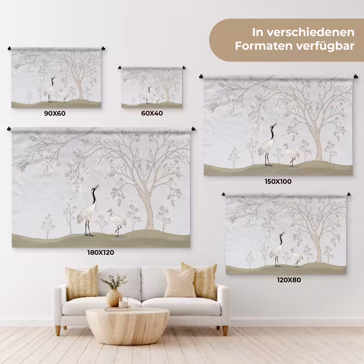 Minimalistisch - Kraanvogels - Blauw Wandkleed katoen klein -tsfeer8_DE