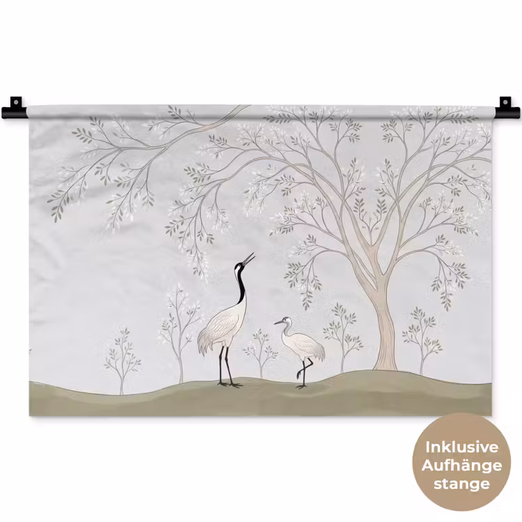 Minimalistisch - Kraanvogels - Blauw Wandkleed katoen klein -t3d_DE