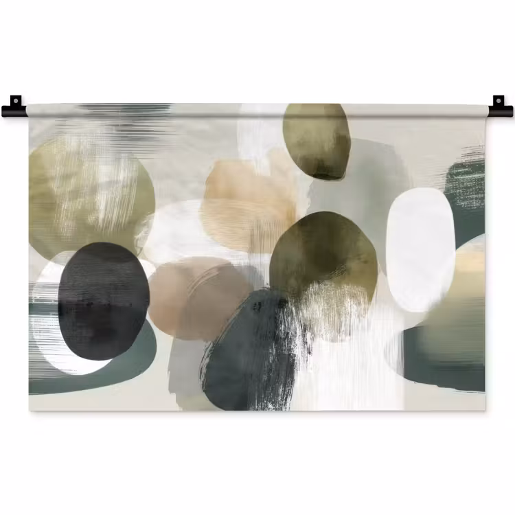 Minimalistisch - Cirkels - Penseelstreken - Beige Wandkleed katoen klein -zz3d