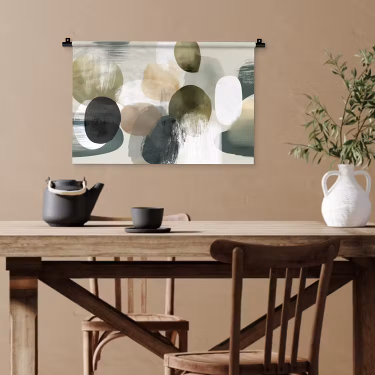 Minimalistisch - Cirkels - Penseelstreken - Beige Wandkleed katoen klein -sfeer6