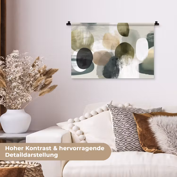 Minimalistisch - Cirkels - Penseelstreken - Beige Wandkleed katoen klein -tsfeer1_DE