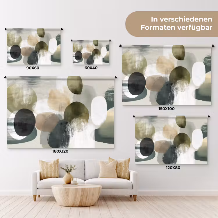 Minimalistisch - Cirkels - Penseelstreken - Beige Wandkleed katoen klein -tsfeer8_DE