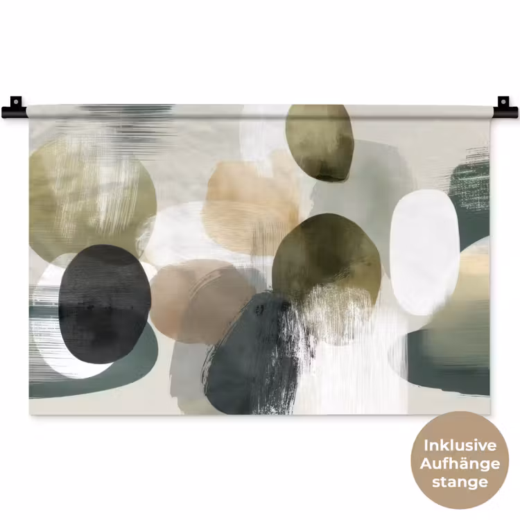 Minimalistisch - Cirkels - Penseelstreken - Beige Wandkleed katoen klein -t3d_DE