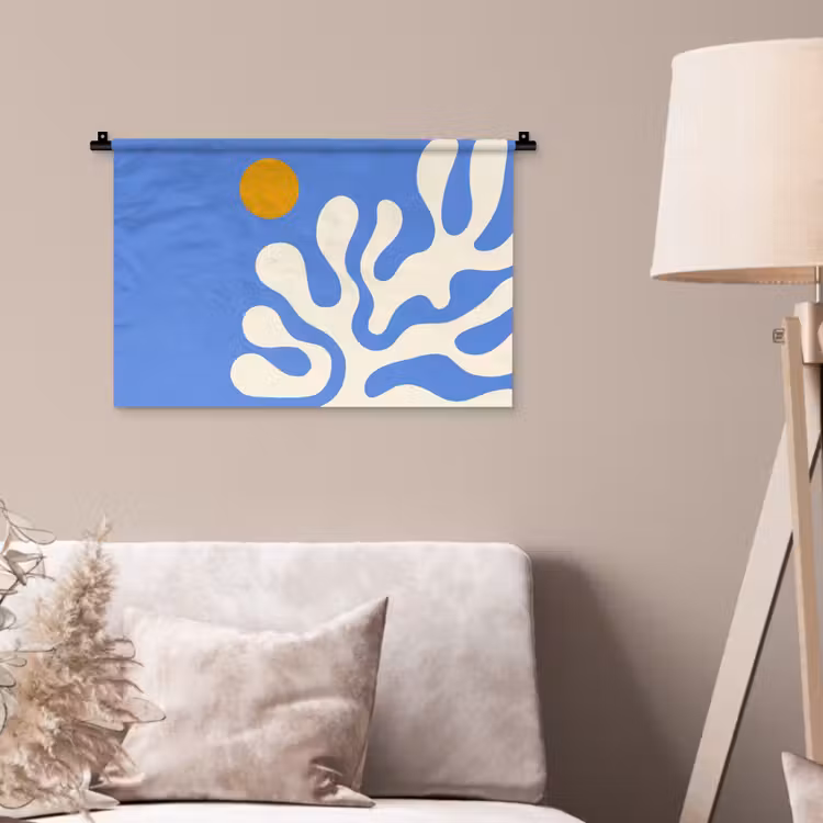Minimalistisch - Organisch patroon - Blauw Wandkleed katoen klein -sfeer4
