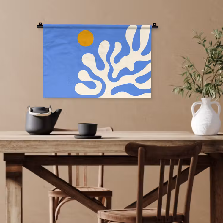Minimalistisch - Organisch patroon - Blauw Wandkleed katoen klein -sfeer6