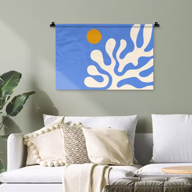 Minimalistisch - Organisch patroon - Blauw Wandkleed katoen klein -sfeer7