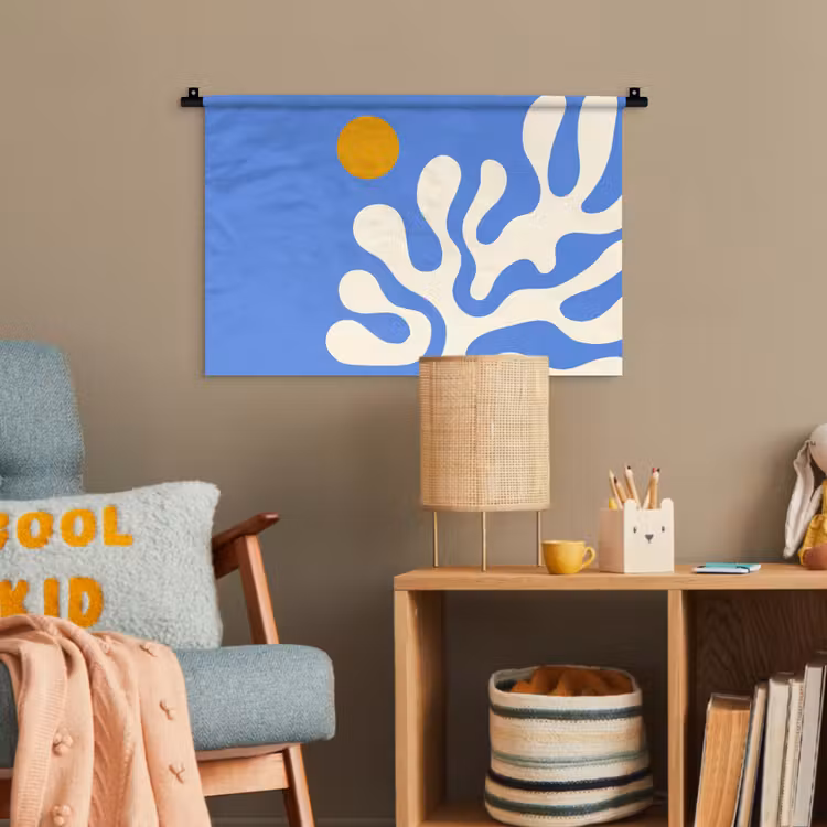 Minimalistisch - Organisch patroon - Blauw Wandkleed katoen klein -wsfeer4_kind