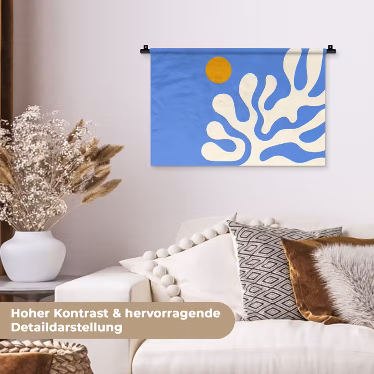 Minimalistisch - Organisch patroon - Blauw Wandkleed katoen klein -tsfeer1_DE