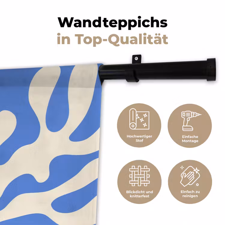 Minimalistisch - Organisch patroon - Blauw Wandkleed katoen klein -tsfeer2_DE