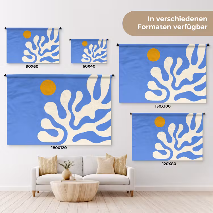 Minimalistisch - Organisch patroon - Blauw Wandkleed katoen klein -tsfeer8_DE