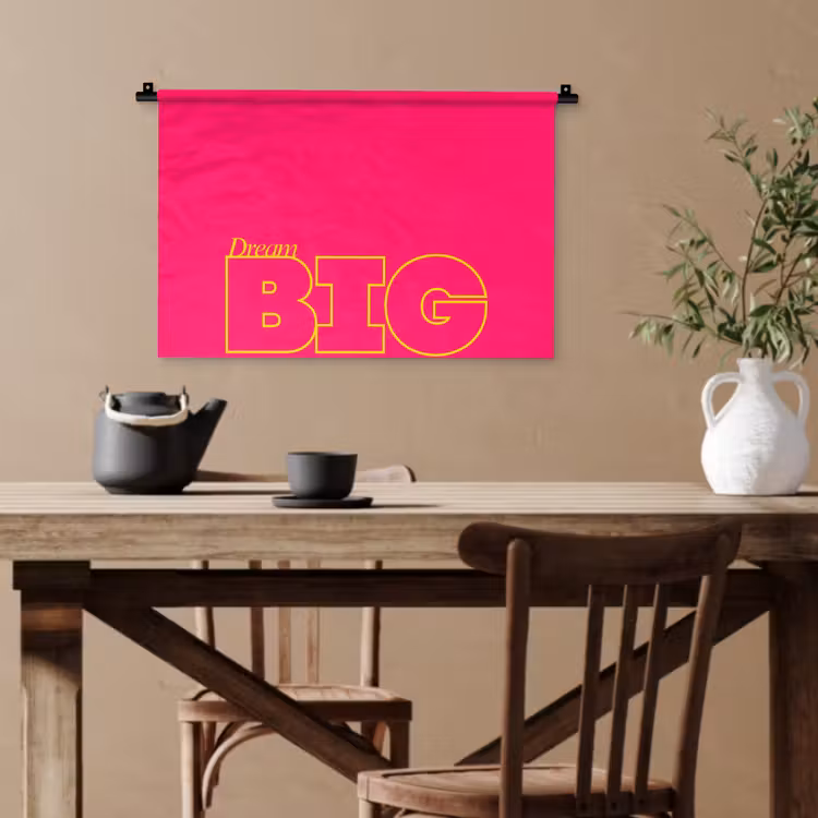 Minimalistisch - Roze - Dream big - Grafisch Wandkleed katoen klein -sfeer6
