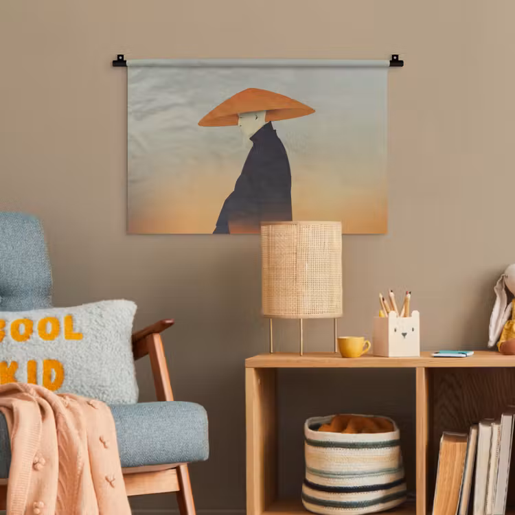Minimalistisch - Silhouet - Oranje Wandkleed katoen klein -wsfeer4_kind