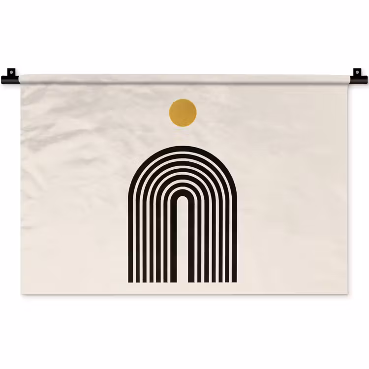 Minimalistisch - Zwarte boog - Gouden cirkel Wandkleed katoen klein -zz3d