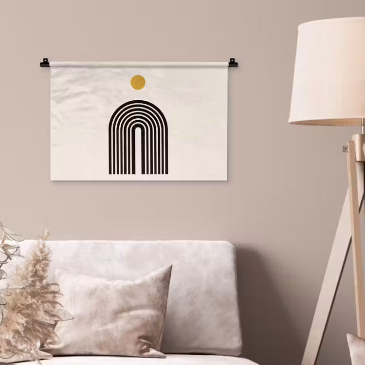 Minimalistisch - Zwarte boog - Gouden cirkel Wandkleed katoen klein -sfeer4