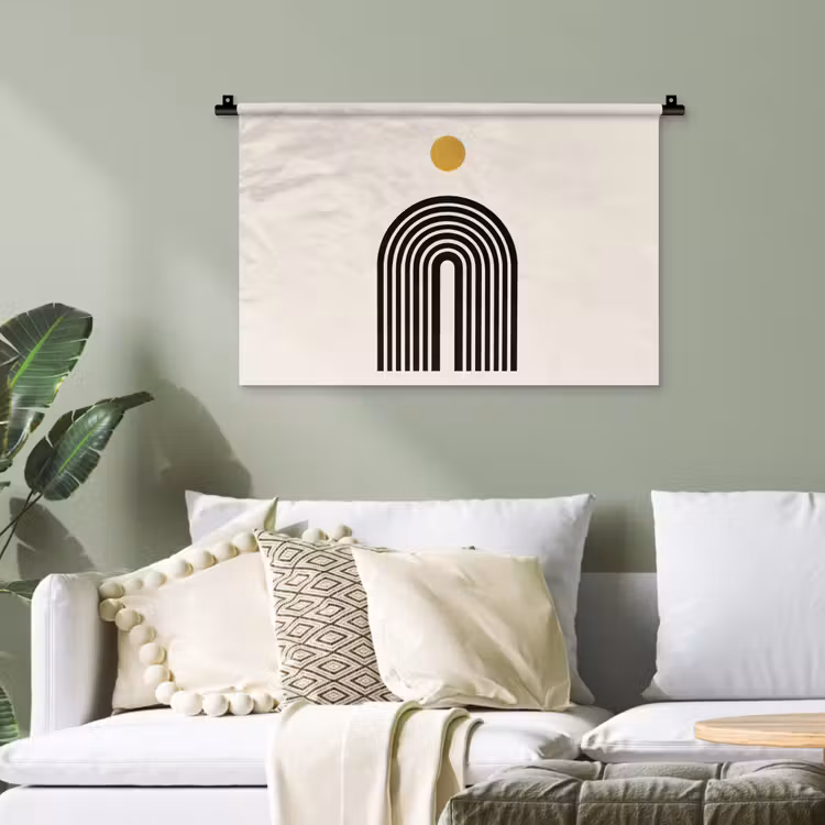 Minimalistisch - Zwarte boog - Gouden cirkel Wandkleed katoen klein -sfeer7