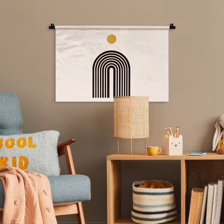 Minimalistisch - Zwarte boog - Gouden cirkel Wandkleed katoen klein -wsfeer4_kind