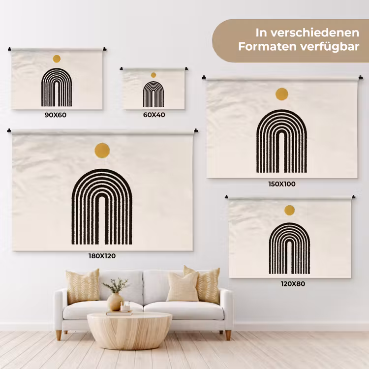 Minimalistisch - Zwarte boog - Gouden cirkel Wandkleed katoen klein -tsfeer8_DE