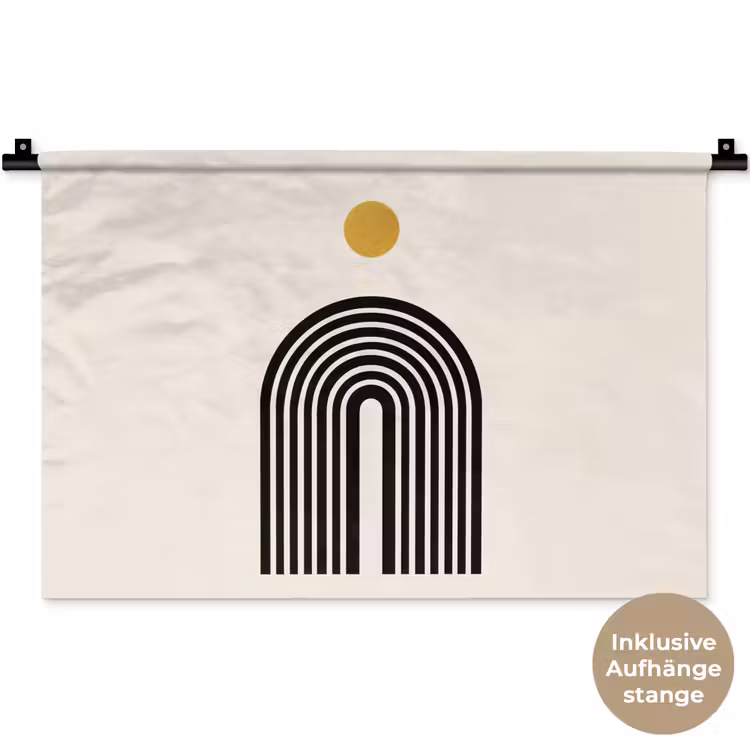 Minimalistisch - Zwarte boog - Gouden cirkel Wandkleed katoen klein -t3d_DE