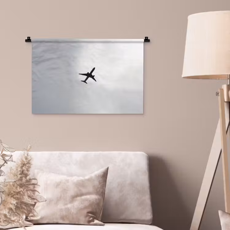 Minimalistisch - Silhouet - Zwart - Vliegtuig Wandkleed katoen klein -sfeer4