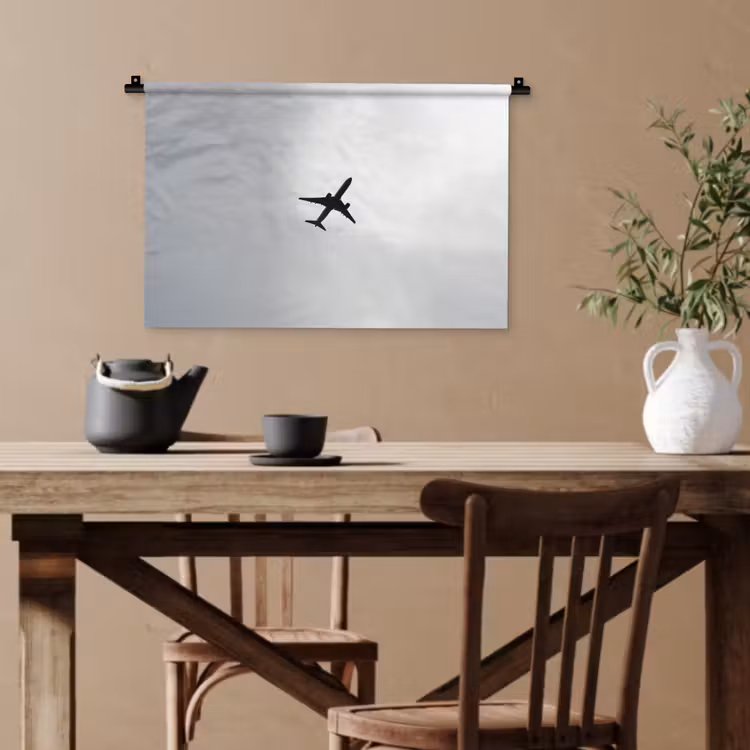 Minimalistisch - Silhouet - Zwart - Vliegtuig Wandkleed katoen klein -sfeer6