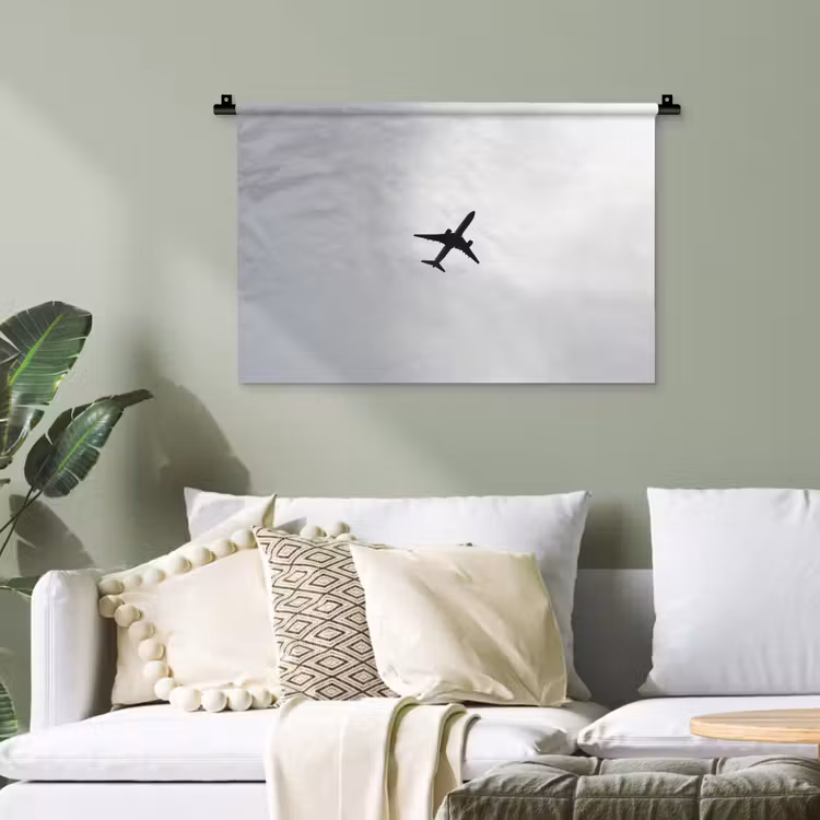 Minimalistisch - Silhouet - Zwart - Vliegtuig Wandkleed katoen klein -sfeer7