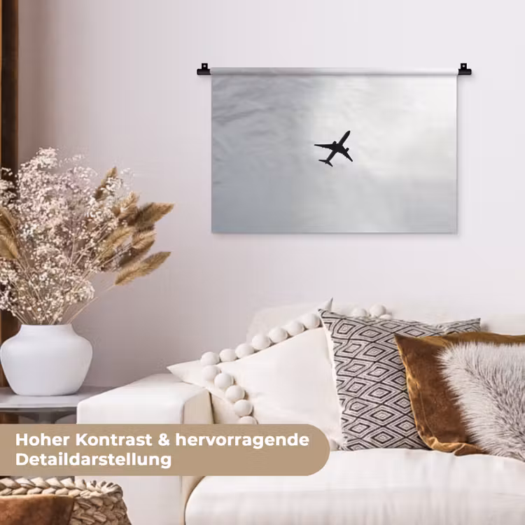 Minimalistisch - Silhouet - Zwart - Vliegtuig Wandkleed katoen klein -tsfeer1_DE
