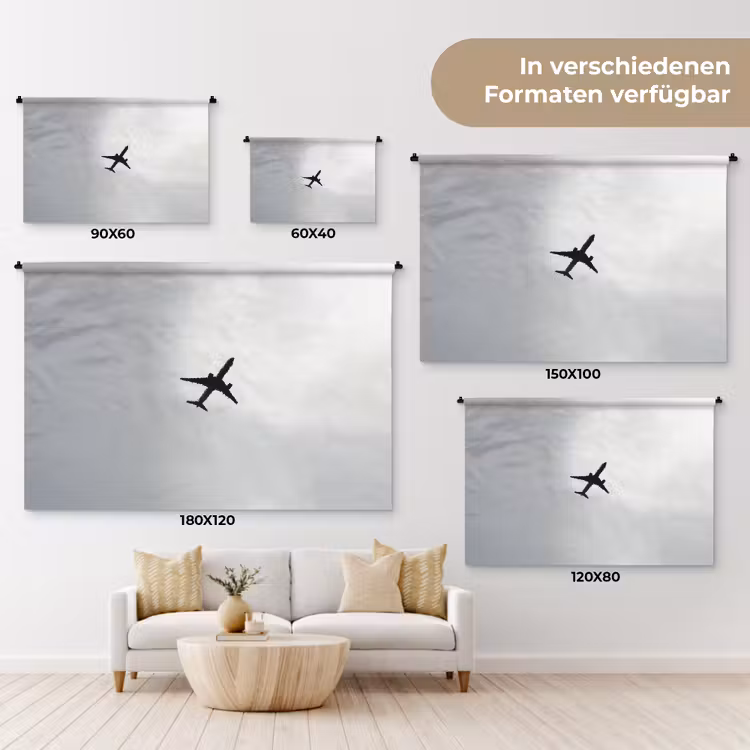 Minimalistisch - Silhouet - Zwart - Vliegtuig Wandkleed katoen klein -tsfeer8_DE