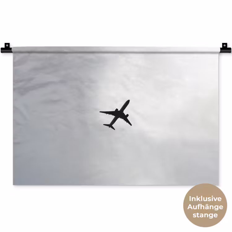 Minimalistisch - Silhouet - Zwart - Vliegtuig Wandkleed katoen klein -t3d_DE