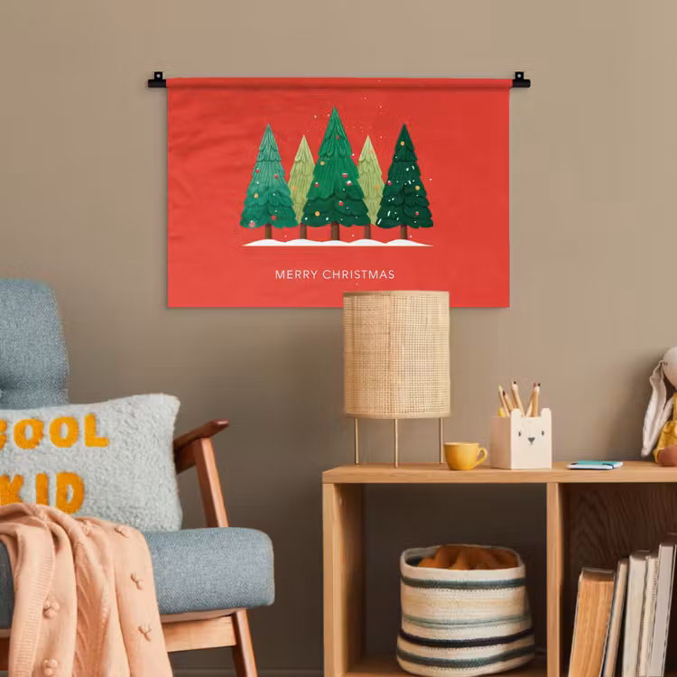 Minimalistisch - Kerstbomen - Rood - Sneeuw Wandkleed katoen klein -wsfeer4_kind