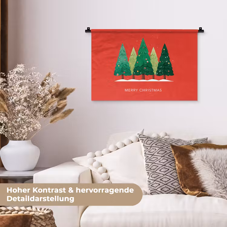 Minimalistisch - Kerstbomen - Rood - Sneeuw Wandkleed katoen klein -tsfeer1_DE