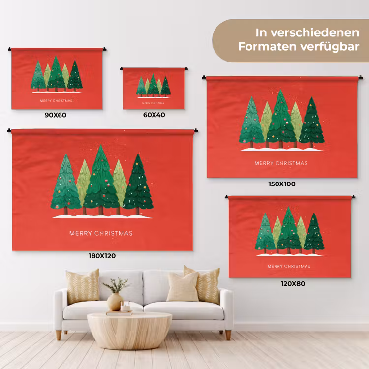 Minimalistisch - Kerstbomen - Rood - Sneeuw Wandkleed katoen klein -tsfeer8_DE