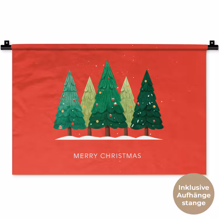 Minimalistisch - Kerstbomen - Rood - Sneeuw Wandkleed katoen klein -t3d_DE