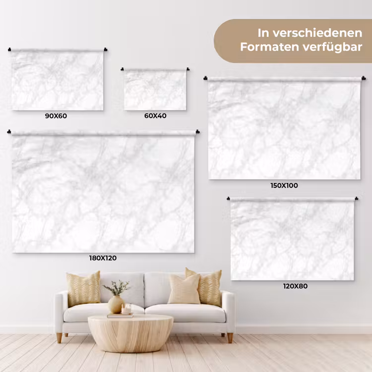 Minimalistisch - Wit - Grijze aders Wandkleed katoen klein 269 -tsfeer8_DE
