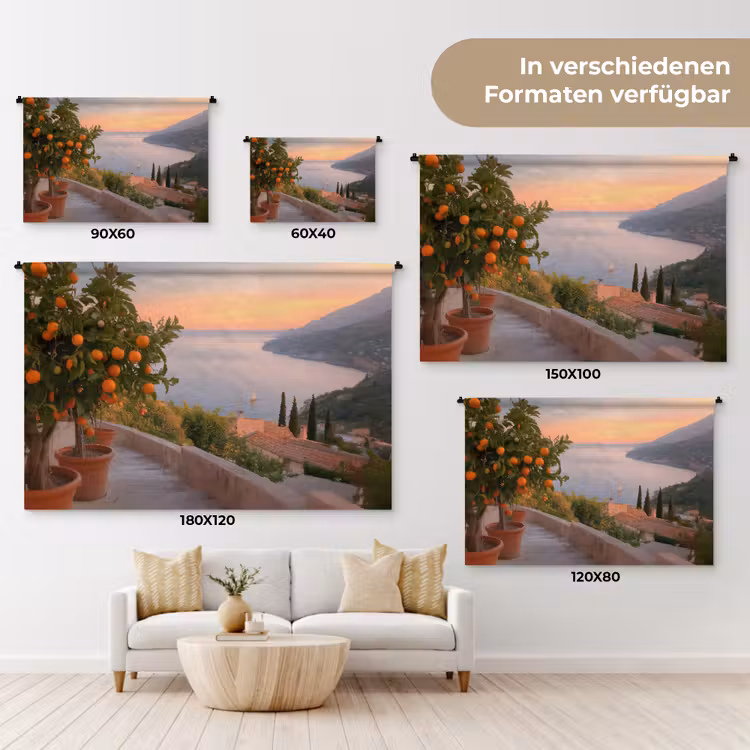 Middelandse zee - Sinaasappel - Heuvels - Zee Wandkleed katoen klein -tsfeer8_DE