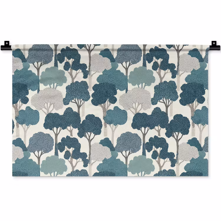 Modern - Bomen - Bos - Patroon - Blauw Wandkleed katoen klein 269 -zz3d