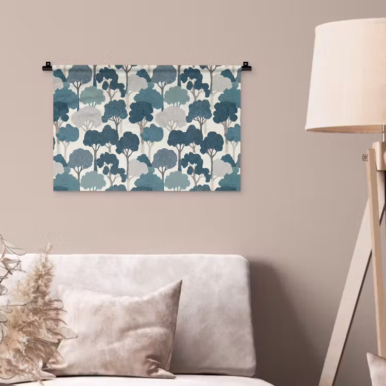 Modern - Bomen - Bos - Patroon - Blauw Wandkleed katoen klein 269 -sfeer4