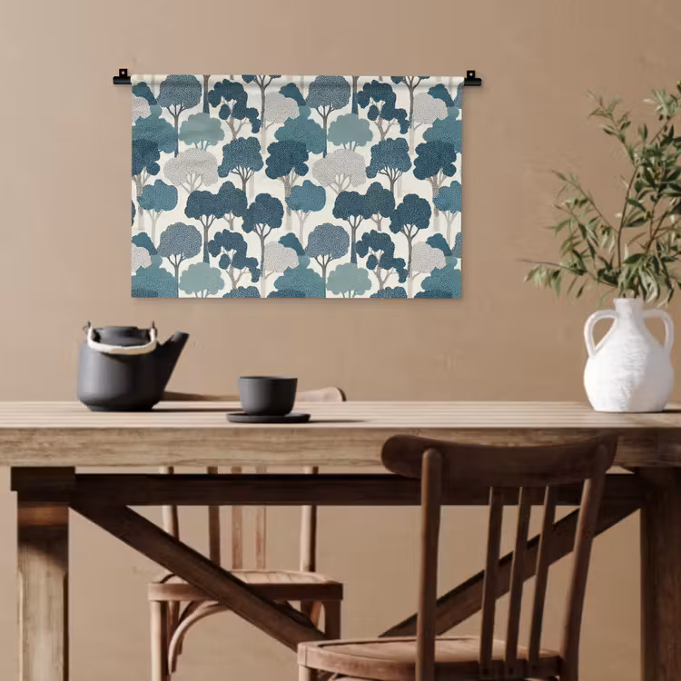 Modern - Bomen - Bos - Patroon - Blauw Wandkleed katoen klein 269 -sfeer6
