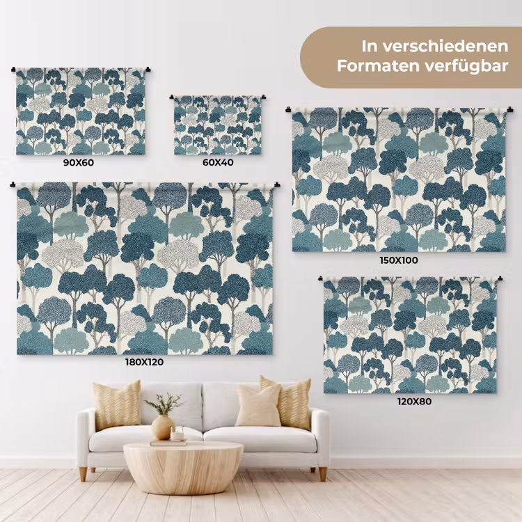 Modern - Bomen - Bos - Patroon - Blauw Wandkleed katoen klein 269 -tsfeer8_DE