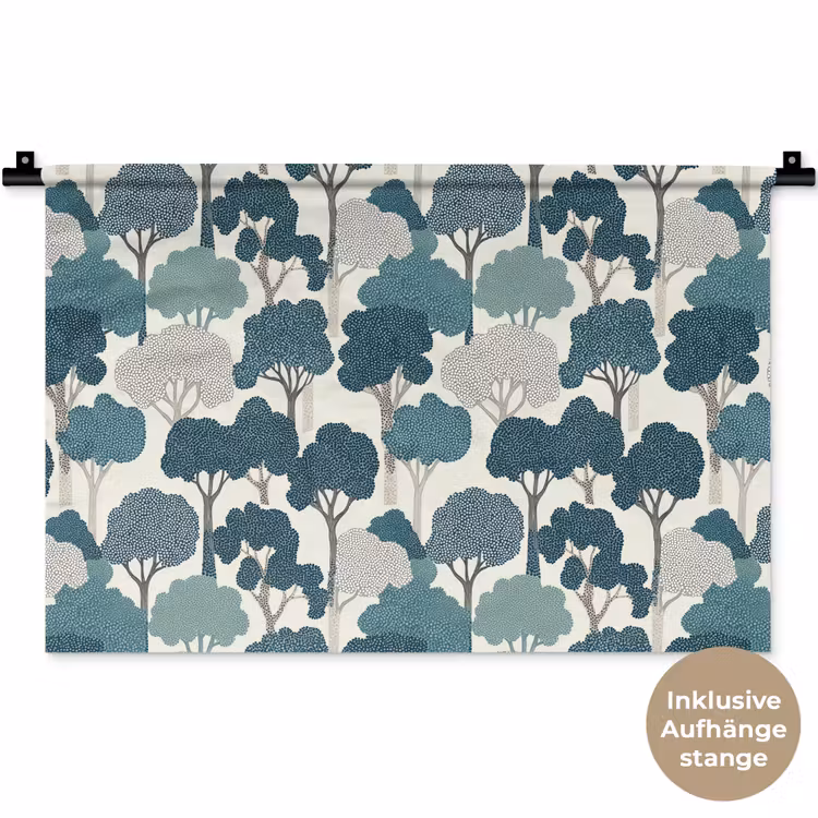 Modern - Bomen - Bos - Patroon - Blauw Wandkleed katoen klein 269 -t3d_DE